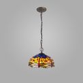 Haze 3 Light Downlighter Pendant E27 With 40cm Tiffany Shade, Blue/Orange/Crystal/Aged Antique Brass additional 1