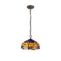 Haze 3 Light Downlighter Pendant E27 With 40cm Tiffany Shade, Blue/Orange/Crystal/Aged Antique Brass additional 2