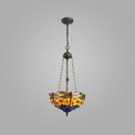 Haze 3 Light Uplighter Pendant E27 With 40cm Tiffany Shade, Blue/Orange/Crystal/Aged Antique Brass additional 1