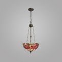 Haze 3 Light Uplighter Pendant E27 With 40cm Tiffany Shade, Purple/Pink/Crystal/Aged Antique Brass additional 1