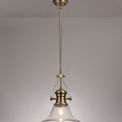 Lucinda 1 Light Pendant E27 With 30cm Smooth Bell Glass Shade, Antique Brass/Clear additional 1