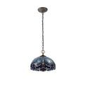 Orella 2 Light Downlight Pendant E27 With 30cm Tiffany Shade, Blue/Clear Crystal/Aged Antique Brass additional 5
