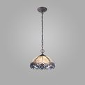 Orella 2 Light Downlight Pendant E27 With 30cm Tiffany Shade, Blue/Clear Crystal/Aged Antique Brass additional 1