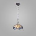 Orella 1 Light Downlight Pendant E27 With 40cm Tiffany Shade, Blue/Clear Crystal/Aged Antique Brass additional 1