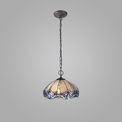 Orella 2 Light Downlight Pendant E27 With 40cm Tiffany Shade, Blue/Clear Crystal/Aged Antique Brass additional 1