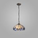Orella 3 Light Downlight Pendant E27 With 40cm Tiffany Shade, Blue/Clear Crystal/Aged Antique Brass additional 1