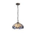 Orella 3 Light Downlight Pendant E27 With 40cm Tiffany Shade, Blue/Clear Crystal/Aged Antique Brass additional 2