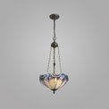 Orella 3 Light Uplighter Pendant E27 With 40cm Tiffany Shade, Blue/Clear Crystal/Aged Antique Brass additional 1