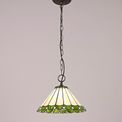 Una 1 Light Downlighter Pendant E27 With 30cm Tiffany Shade, Green/Cream/Crystal/Aged Antique Brass additional 1