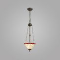 Una 3 Light Uplighter Pendant E27 With 30cm Tiffany Shade, Red/Cream/Crystal/Aged Antique Brass additional 1