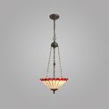 Una 3 Light Uplighter Pendant E27 With 40cm Tiffany Shade, Red/Cream/Crystal/Aged Antique Brass additional 1