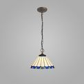 Una 3 Light Downlighter Pendant E27 With 30cm Tiffany Shade, Blue/Cream/Crystal/Aged Antique Brass additional 1
