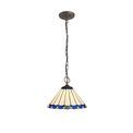Una 3 Light Downlighter Pendant E27 With 30cm Tiffany Shade, Blue/Cream/Crystal/Aged Antique Brass additional 2