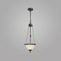Una 3 Light Uplighter Pendant E27 With 30cm Tiffany Shade, Blue/Cream/Crystal/Aged Antique Brass additional 1