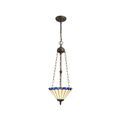 Una 3 Light Uplighter Pendant E27 With 30cm Tiffany Shade, Blue/Cream/Crystal/Aged Antique Brass additional 2