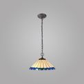 Una 2 Light Downlighter Pendant E27 With 40cm Tiffany Shade, Blue/Cream/Crystal/Aged Antique Brass additional 1