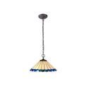 Una 2 Light Downlighter Pendant E27 With 40cm Tiffany Shade, Blue/Cream/Crystal/Aged Antique Brass additional 2