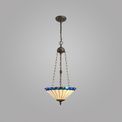 Una 3 Light Uplighter Pendant E27 With 40cm Tiffany Shade, Blue/Cream/Crystal/Aged Antique Brass additional 1