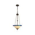Una 3 Light Uplighter Pendant E27 With 40cm Tiffany Shade, Blue/Cream/Crystal/Aged Antique Brass additional 2