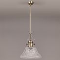 Lucinda Pendant With 38cm Patterned Round Shade, 1 x E27, Antique Brass/Clear Glass additional 2