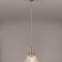 Lucinda Pendant With 38cm Patterned Round Shade, 1 x E27, Antique Brass/Clear Glass additional 4
