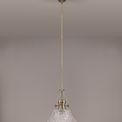 Lucinda Pendant With 38cm Patterned Round Shade, 1 x E27, Antique Brass/Clear Glass additional 3