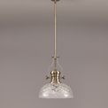 Lucinda Pendant With 30cm Flat Round Patterned Shade, 1 x E27, Antique Brass/Clear Glass additional 2