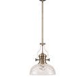 Lucinda Pendant With 30cm Flat Round Patterned Shade, 1 x E27, Antique Brass/Clear Glass additional 5