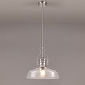 Lucinda Pendant With 38cm Flat Round Shade, 1 x E27, Polished Nickel/Clear Glass additional 1