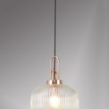 Angela 1 Light Pendant E27 With 30cm Pumpkin Shaped Ribbed Glass, Clear Copper/Matt Black additional 1