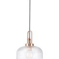 Angela 1 Light Pendant E27 With 30cm Pumpkin Shaped Ribbed Glass, Clear Copper/Matt Black additional 3