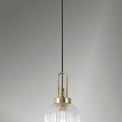 Angela 1 Light Pendant E27 With 20cm Tubular Ribbed Glass, Clear Brass Gold/Matt Black additional 1