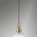 Angela 1 Light Pendant E27 With 20cm Tubular Ribbed Glass, Clear Brass Gold/Matt Black additional 2