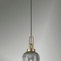 Angela 1 Light Pendant E27 With 20cm Tubular Ribbed Glass, Smoked Brass Gold/Matt Black additional 2