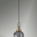 Angela 1 Light Pendant E27 With 20cm Tubular Ribbed Glass, Smoked Brass Gold/Matt Black additional 1