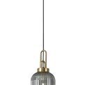 Angela 1 Light Pendant E27 With 20cm Tubular Ribbed Glass, Smoked Brass Gold/Matt Black additional 4