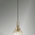 Angela 1 Light Pendant E27 With 20cm Tubular Ribbed Glass, Champagne Brass Gold/Matt Black additional 1