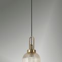 Angela 1 Light Pendant E27 With 20cm Tubular Ribbed Glass, Champagne Brass Gold/Matt Black additional 2