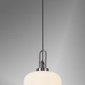 Angela 1 Light Pendant E27 With 30cm Pumpkin Shaped Ribbed Glass, Opal Black Chrome/Matt Black additional 1