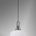 Angela 1 Light Pendant E27 With 30cm Pumpkin Shaped Ribbed Glass, Opal Black Chrome/Matt Black additional 2