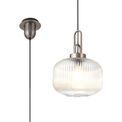 Angela 1 Light Pendant E27 With 30cm Pumpkin Shaped Ribbed Glass, Clear Black Chrome/Matt Black additional 5