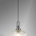 Angela 1 Light Pendant E27 With 30cm Pumpkin Shaped Ribbed Glass, Clear Black Chrome/Matt Black additional 1