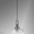 Angela 1 Light Pendant E27 With 30cm Pumpkin Shaped Ribbed Glass, Clear Black Chrome/Matt Black additional 2