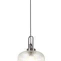 Angela 1 Light Pendant E27 With 30cm Pumpkin Shaped Ribbed Glass, Clear Black Chrome/Matt Black additional 3