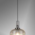Angela 1 Light Pumpkin Ribbed Glass Pendant in Champagne Black Chrome/Matt Black additional 1