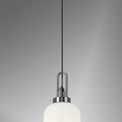 Angela 1 Light Pendant E27 With 20cm Tubular Ribbed Glass, Opal Black Chrome/Matt Black additional 1