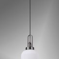 Angela 1 Light Pendant E27 With 20cm Tubular Ribbed Glass, Opal Black Chrome/Matt Black additional 2