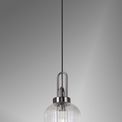Angela 1 Light Pendant E27 With 20cm Tubular Ribbed Glass, Clear Black Chrome/Matt Black additional 1