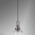 Angela 1 Light Pendant E27 With 20cm Tubular Ribbed Glass, Clear Black Chrome/Matt Black additional 2