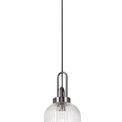 Angela 1 Light Pendant E27 With 20cm Tubular Ribbed Glass, Clear Black Chrome/Matt Black additional 4